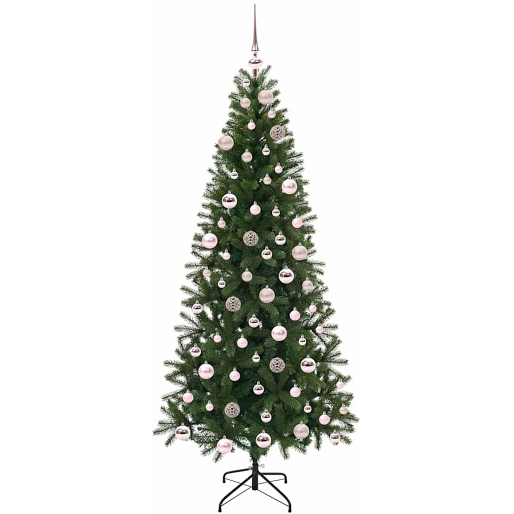 vidaXL Pre-Lit Pink Baubles Green Artificial Christmas Tree 6ft Image 4