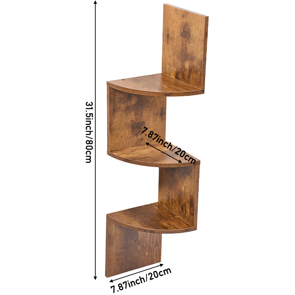 Living and Home 3 Shelf Dark Wood Wall Mounted Corner Shelf Image 8