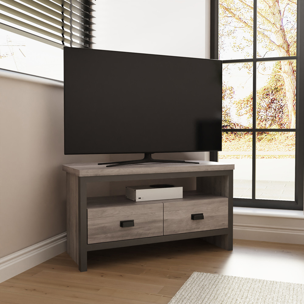 GFW Boston 2 Drawer Grey Corner TV Unit Image 8
