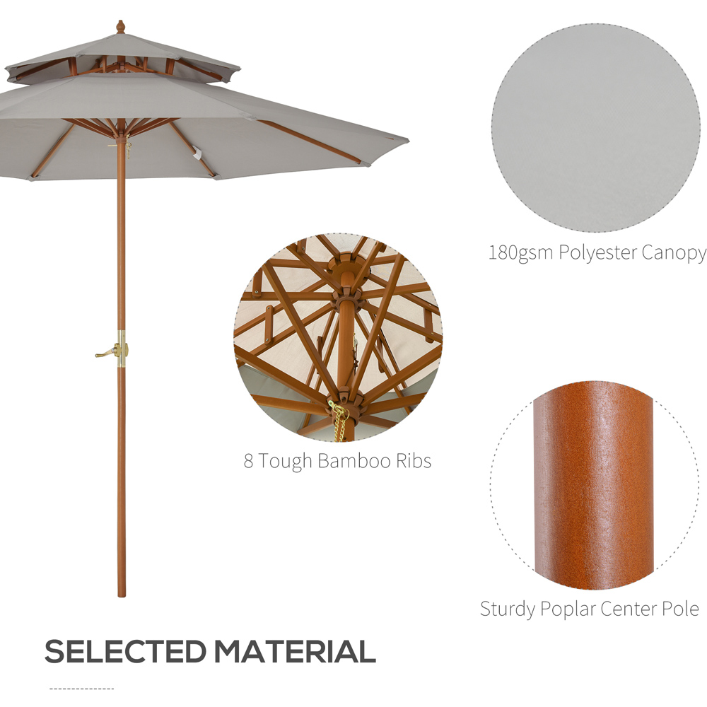 Outsunny Grey Double Tier Wooden Parasol 2.7m Image 4