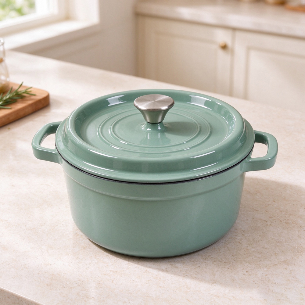 Living and Home Emerald Green Enamelled Cast Iron Dutch Oven Pot 6L Image 2