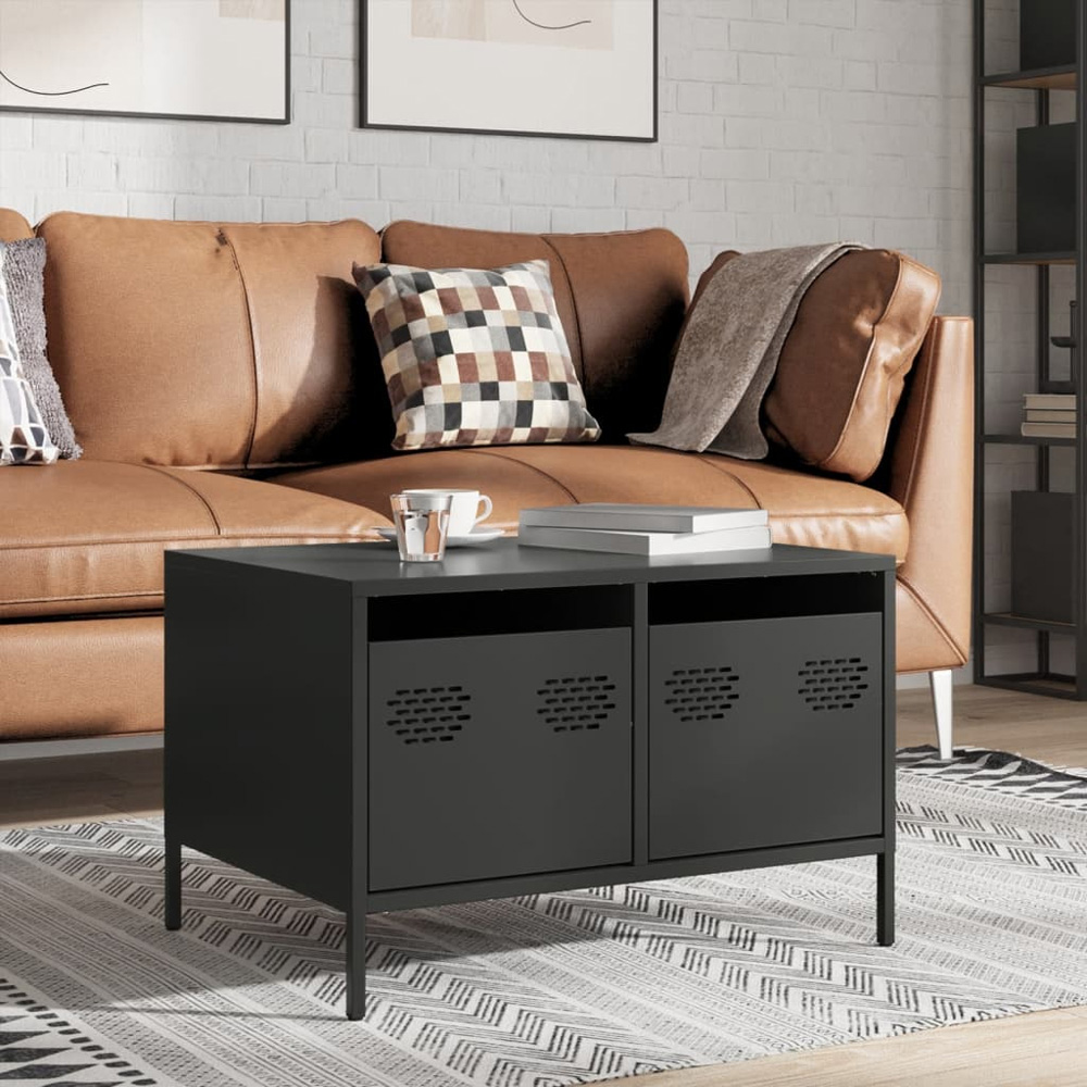 vidaXL 2 Drawer Black Steel Industrial Style TV Cabinet Image 8