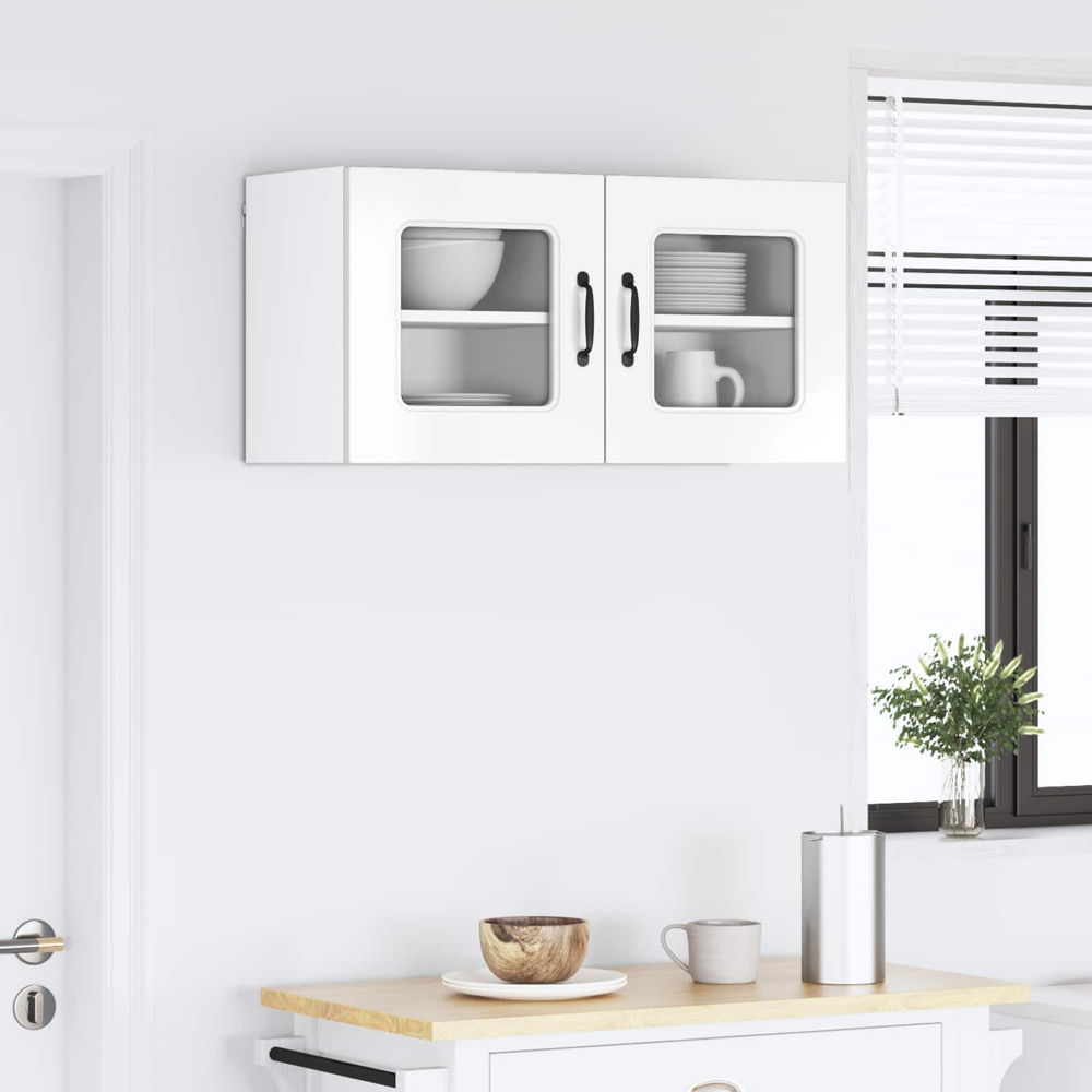 vidaXL Kalmar Single Glass Door High Gloss White Wall Mounted Kitchen Cabinet Set of 2 Image 9