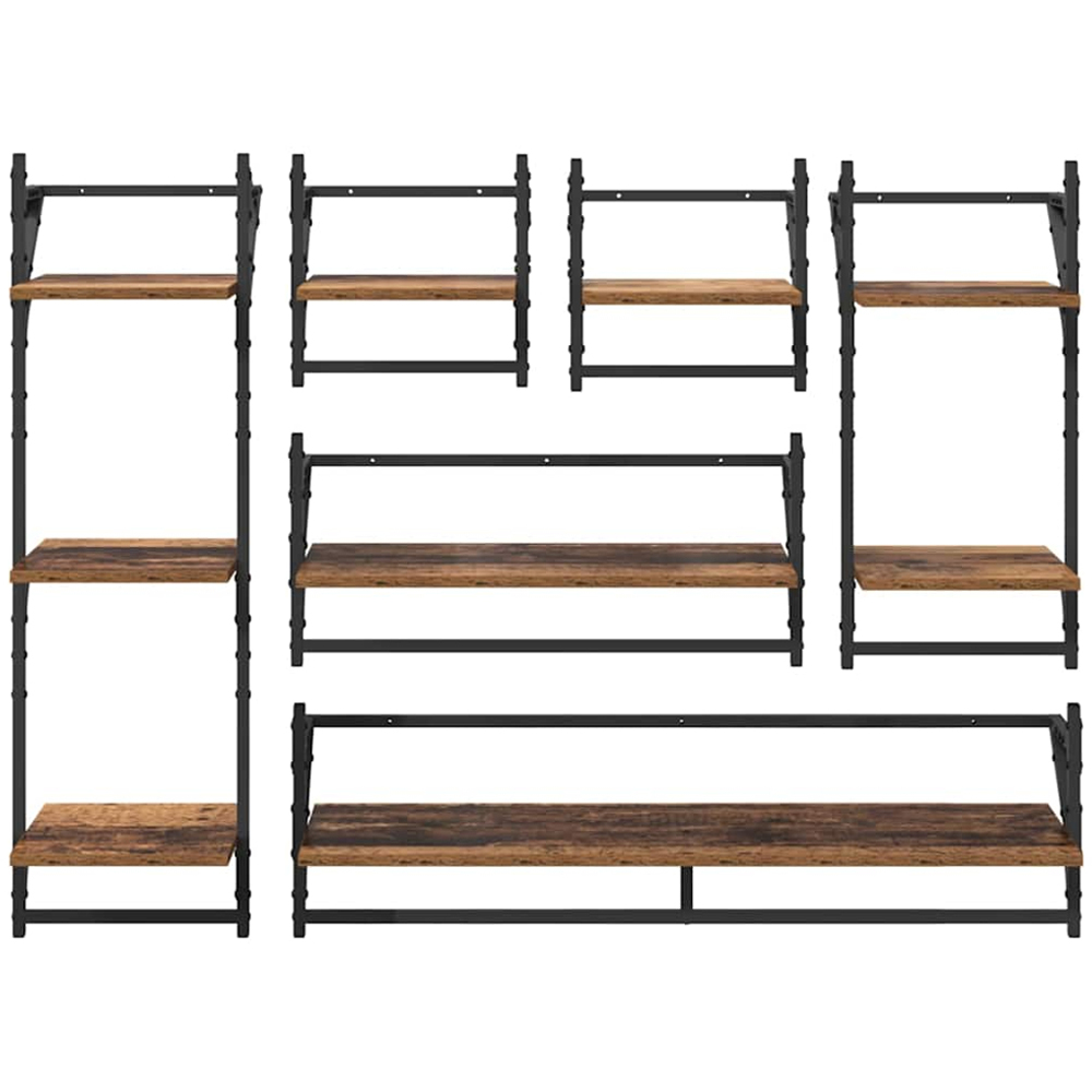 vidaXL 9 Shelf Old Wood Wall Shelf Set of 6 Image 9