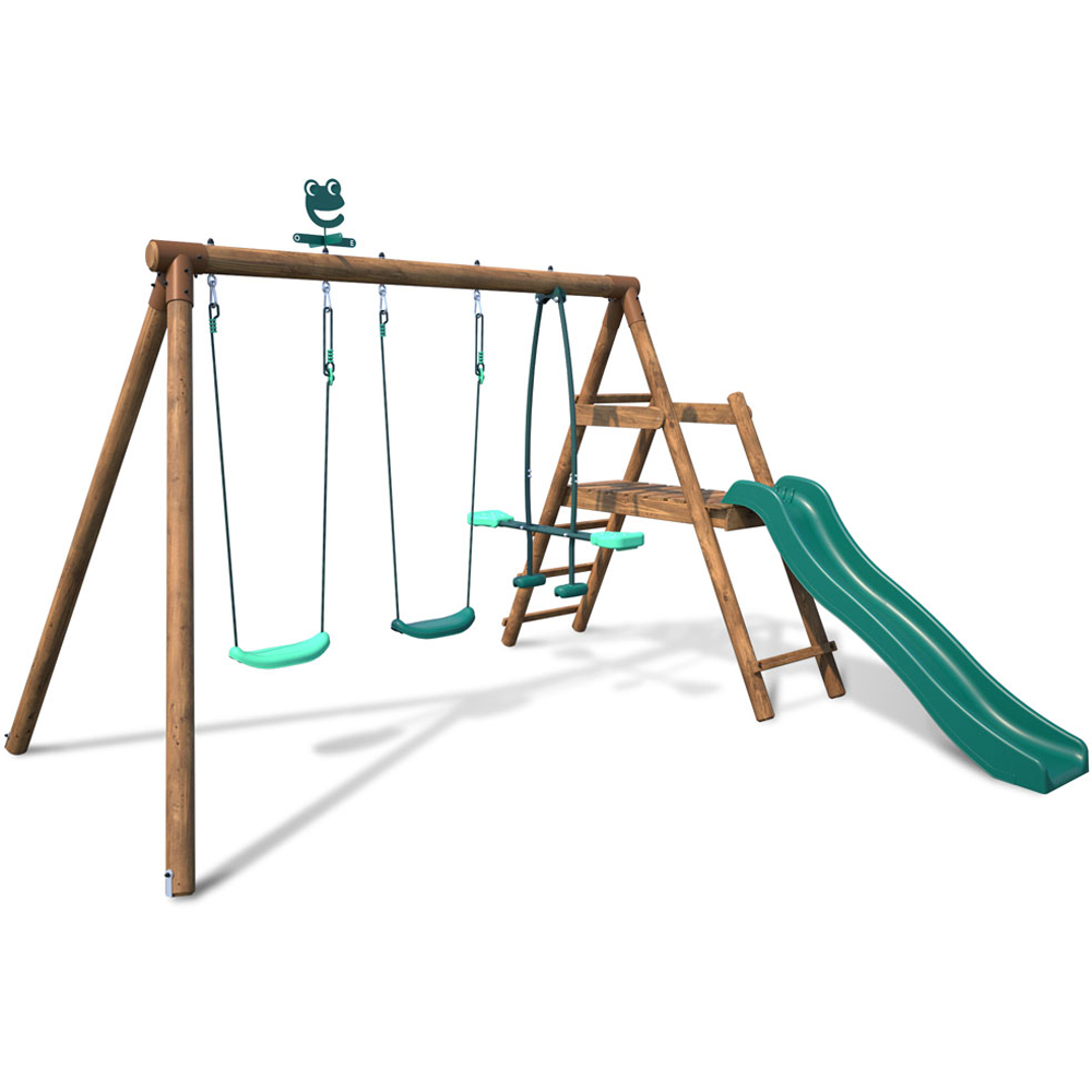 Soulet Figue Kids Wooden Triple Swing Set with Slide Image 1