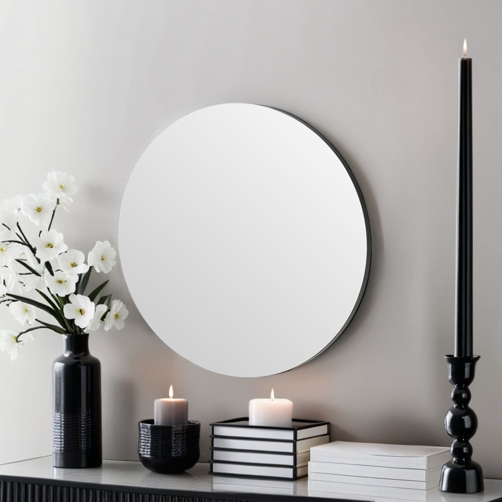 Yearn Simple Black Round Wall Mirror 50cm Image 2