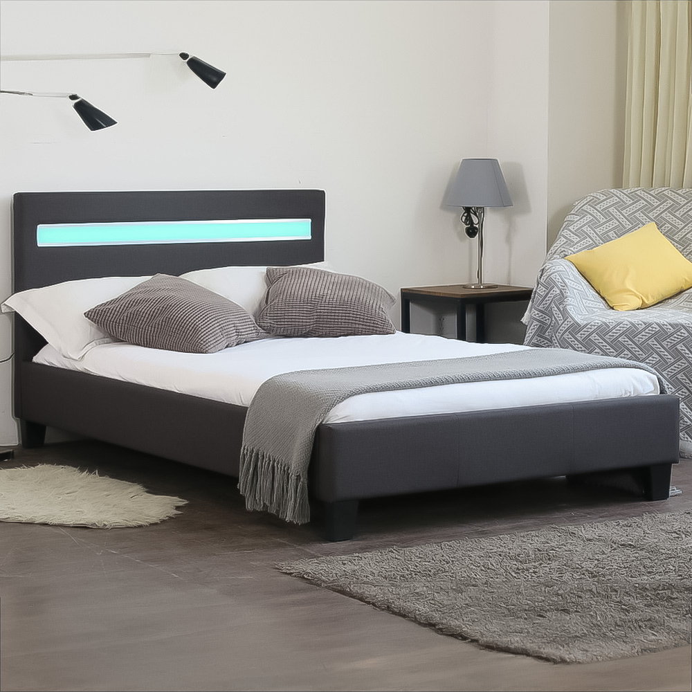 Brooklyn Single Dark Grey Fabric Modern LED Bed Frame Image 1