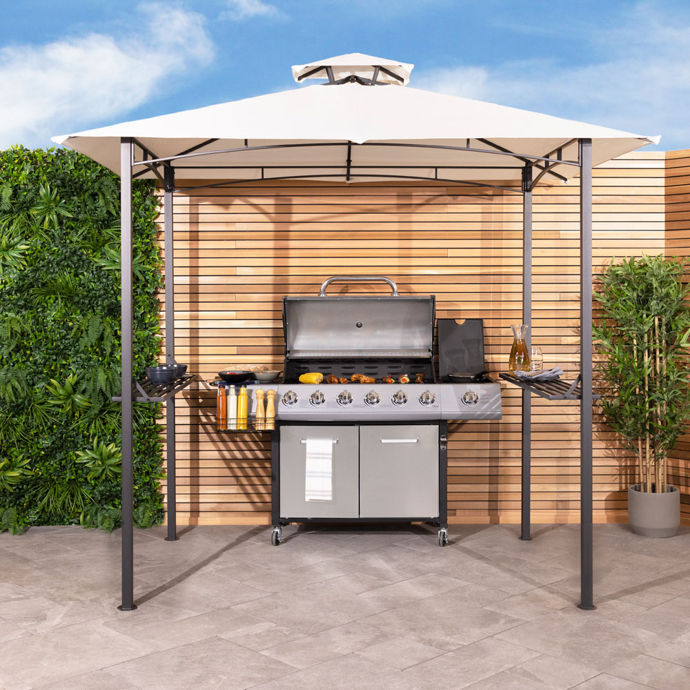 Charles Bentley 2.4 x 1.5m Beige Steel BBQ Grill Gazebo Image 1