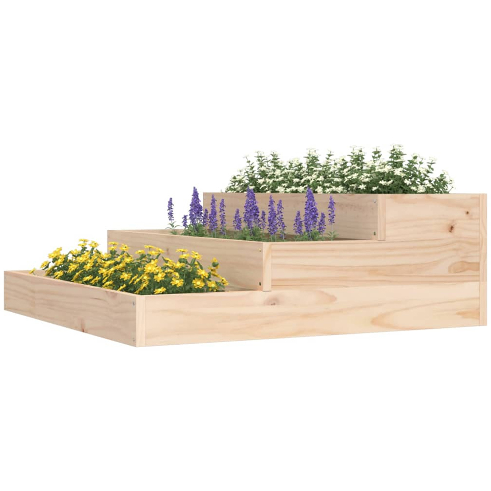vidaXL 3 Tier Brown Pine Wood Raised Garden Bed 27 x 78 x 78cm Image 2