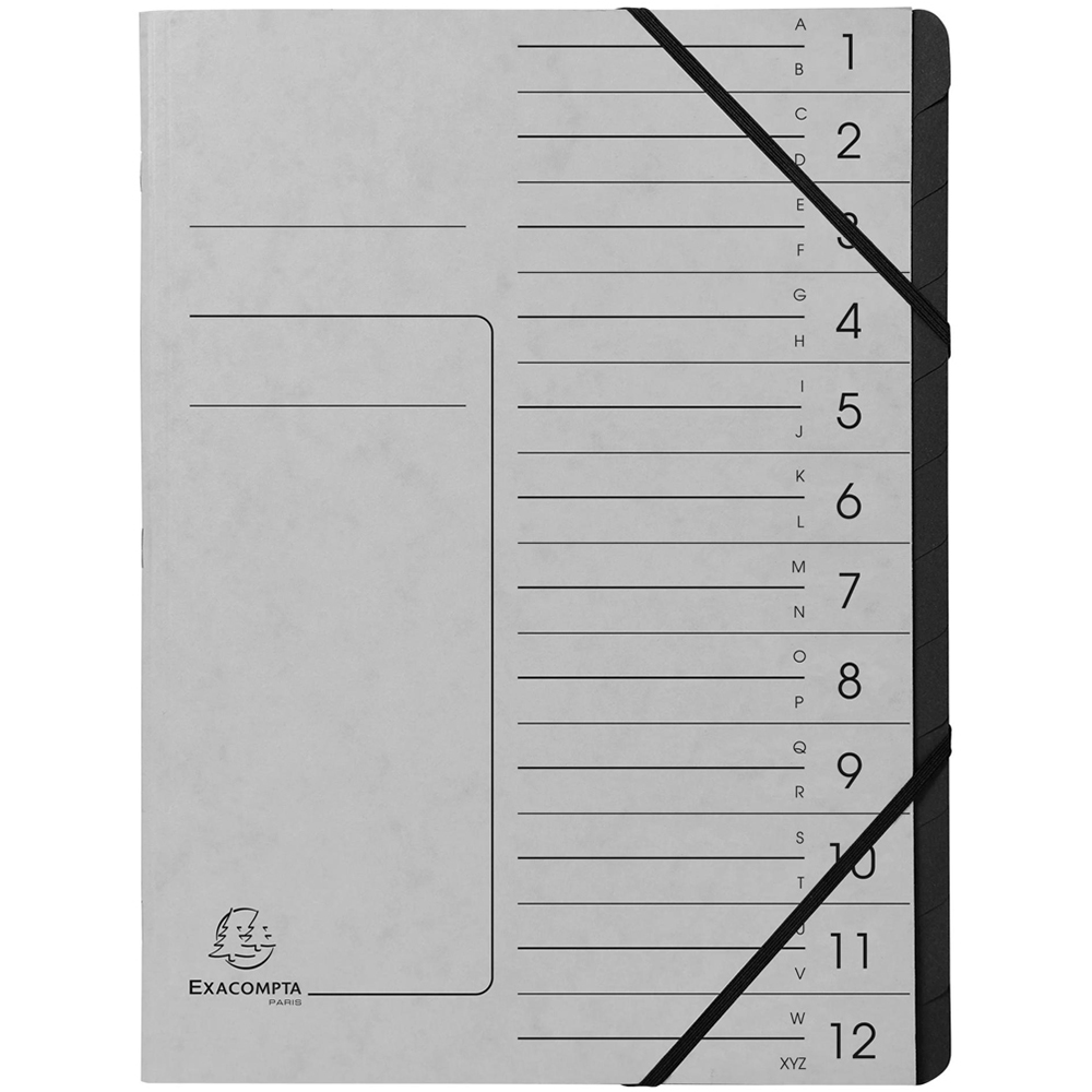 Exacompta A4 12 Compartment Grey Stapled Multipart File with Elastic 10 Pack Image 1