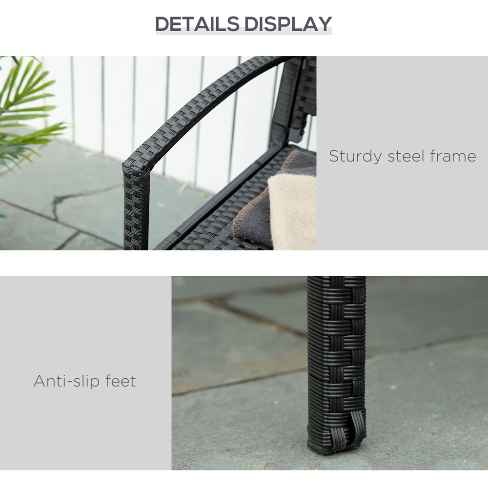 Outsunny 2 Seater Black Rattan Bench Image 6