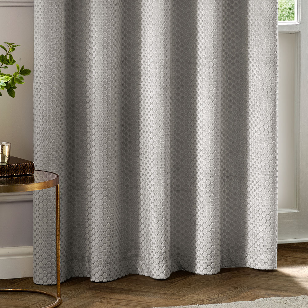 Paoletti Neptune Silver Fully Lined Velvet Eyelet Curtains 229 x 229cm Image 3