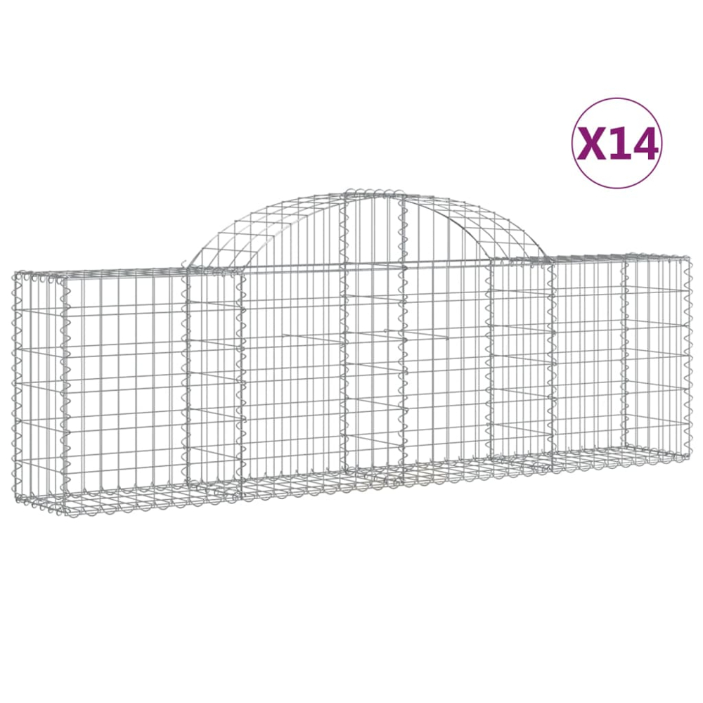 vidaXL Silver Galvanised Iron Arched Gabion Basket 200 x 30 x 60/80cm 14 Pack Image 2