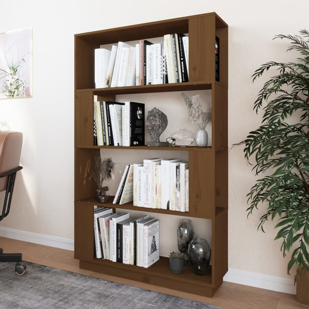vidaXL 4 Shelf Honey Brown Solid Wood Bookcase Image 1