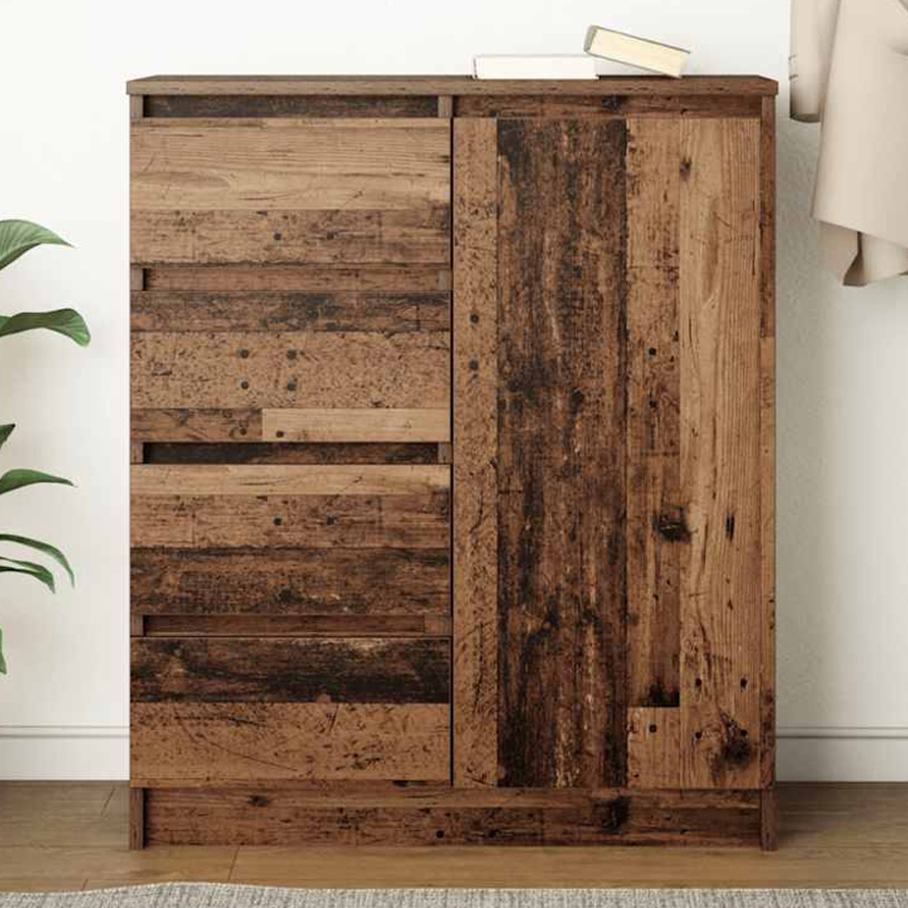 vidaXL Single Door 4 Drawer Old Wood Sideboard Image 1