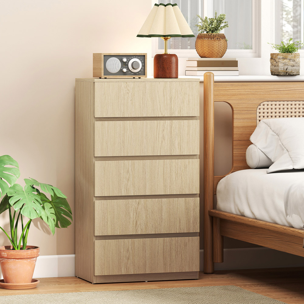 Portland 5 Drawer Natural Chest of Drawers Image 4