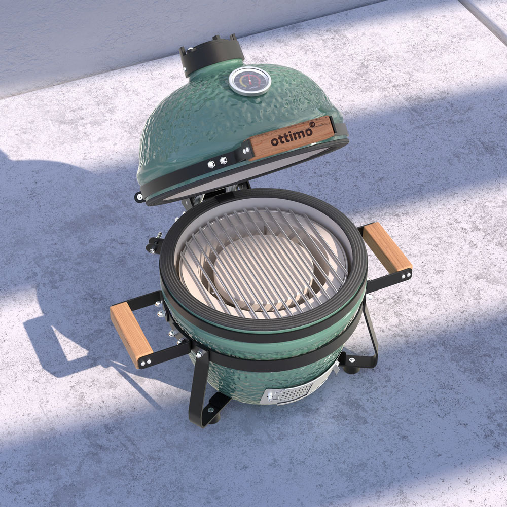 Ottimo Searsmith Green Ceramic Kamado BBQ with Bamboo Handle 13 inch Image 8