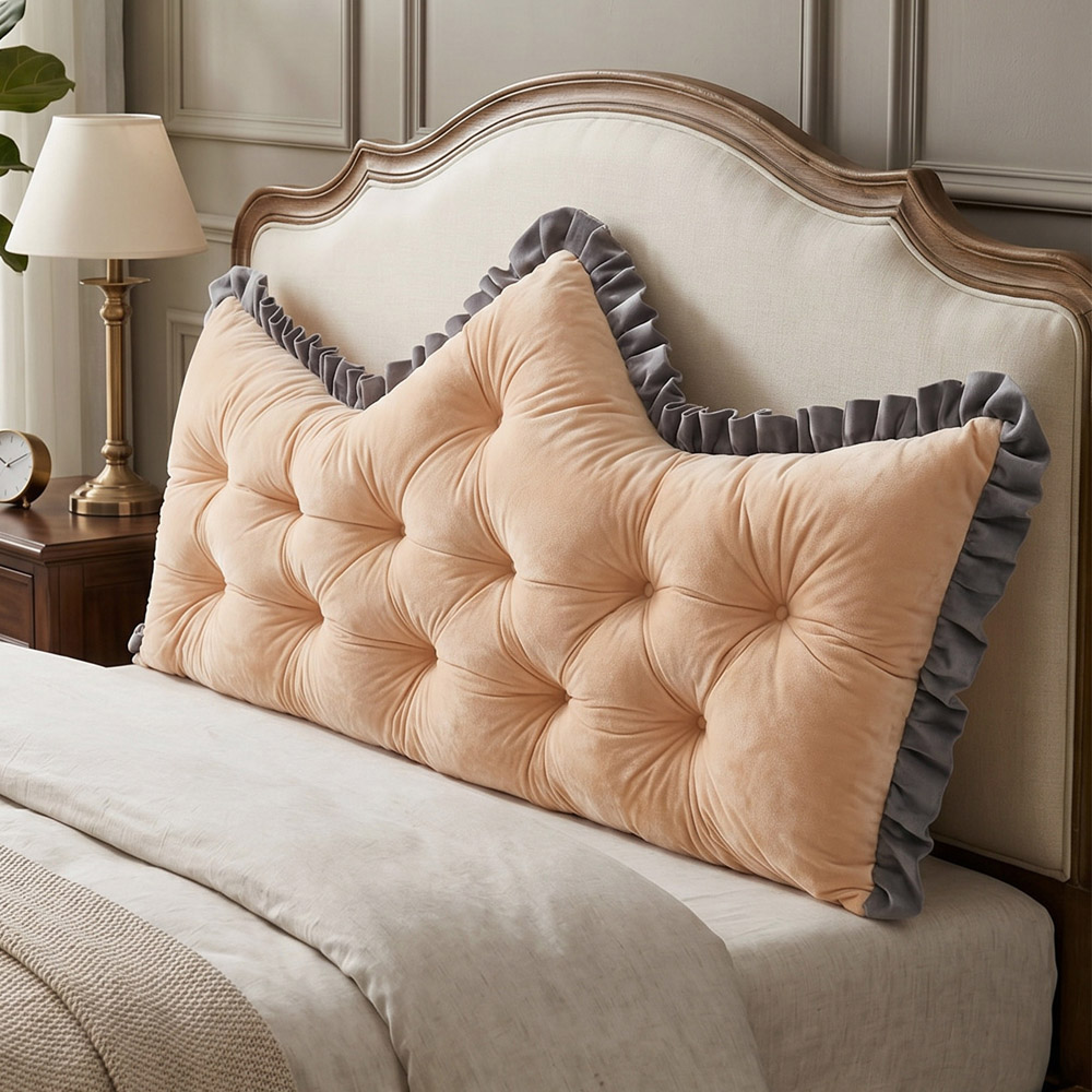 Living and Home Amber Camel and Grey Button Tufted Crown Headboard Pillow 60 x 150cm Image 2