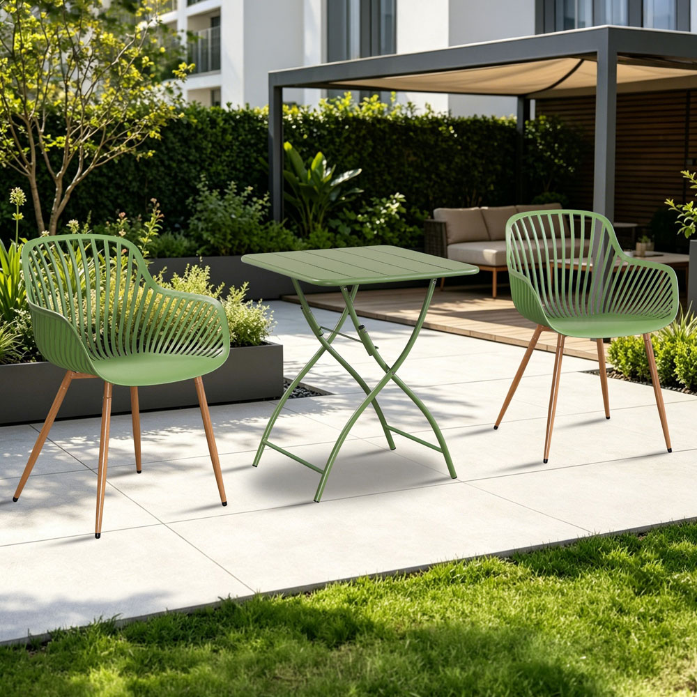 Core Products 2 Seater Moss Green Sunray Design Square Metal Foldable Table Garden Bistro Set Image 1