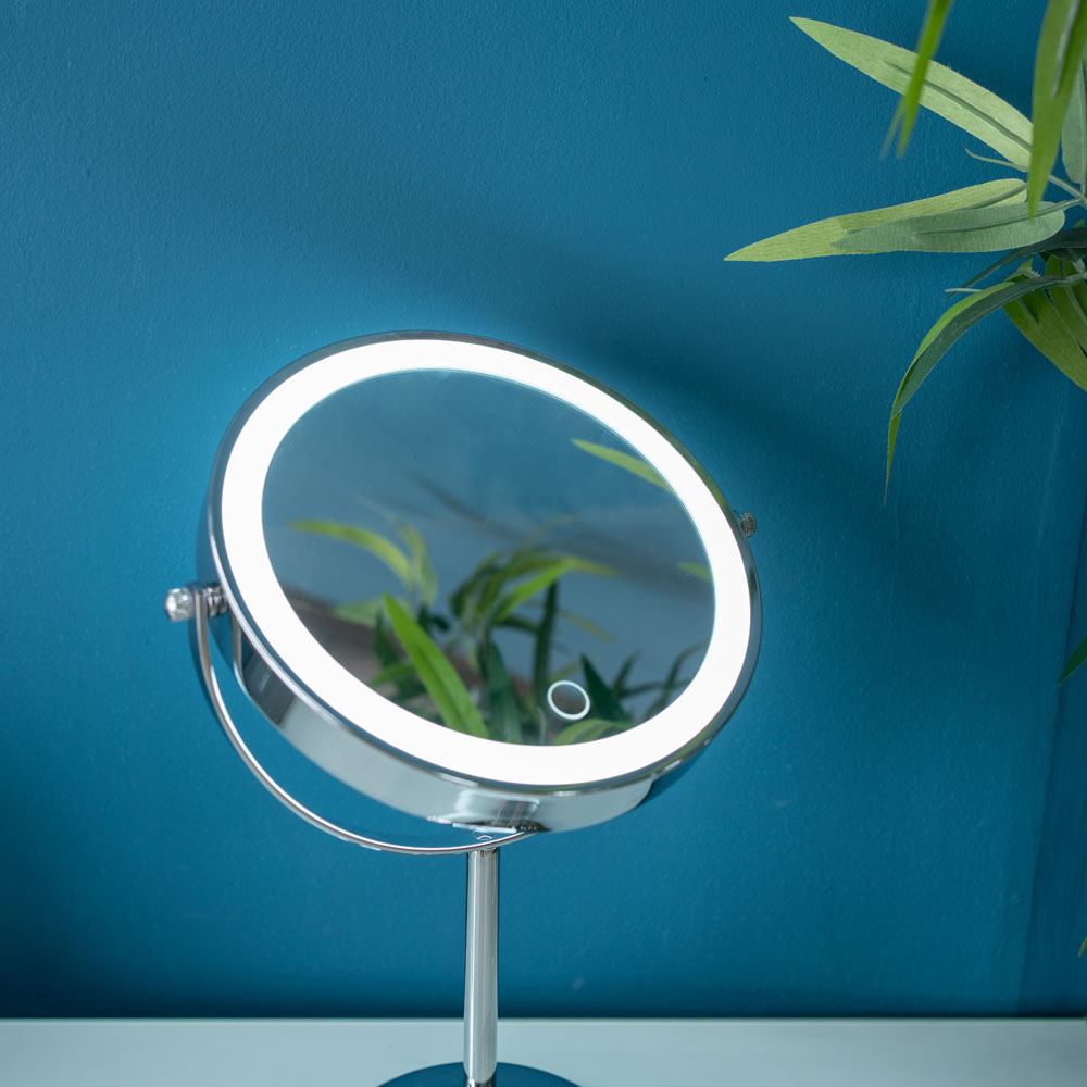 ValueLights Rechargeable LED Silver Table Mirror with 5x Magnification Image 4