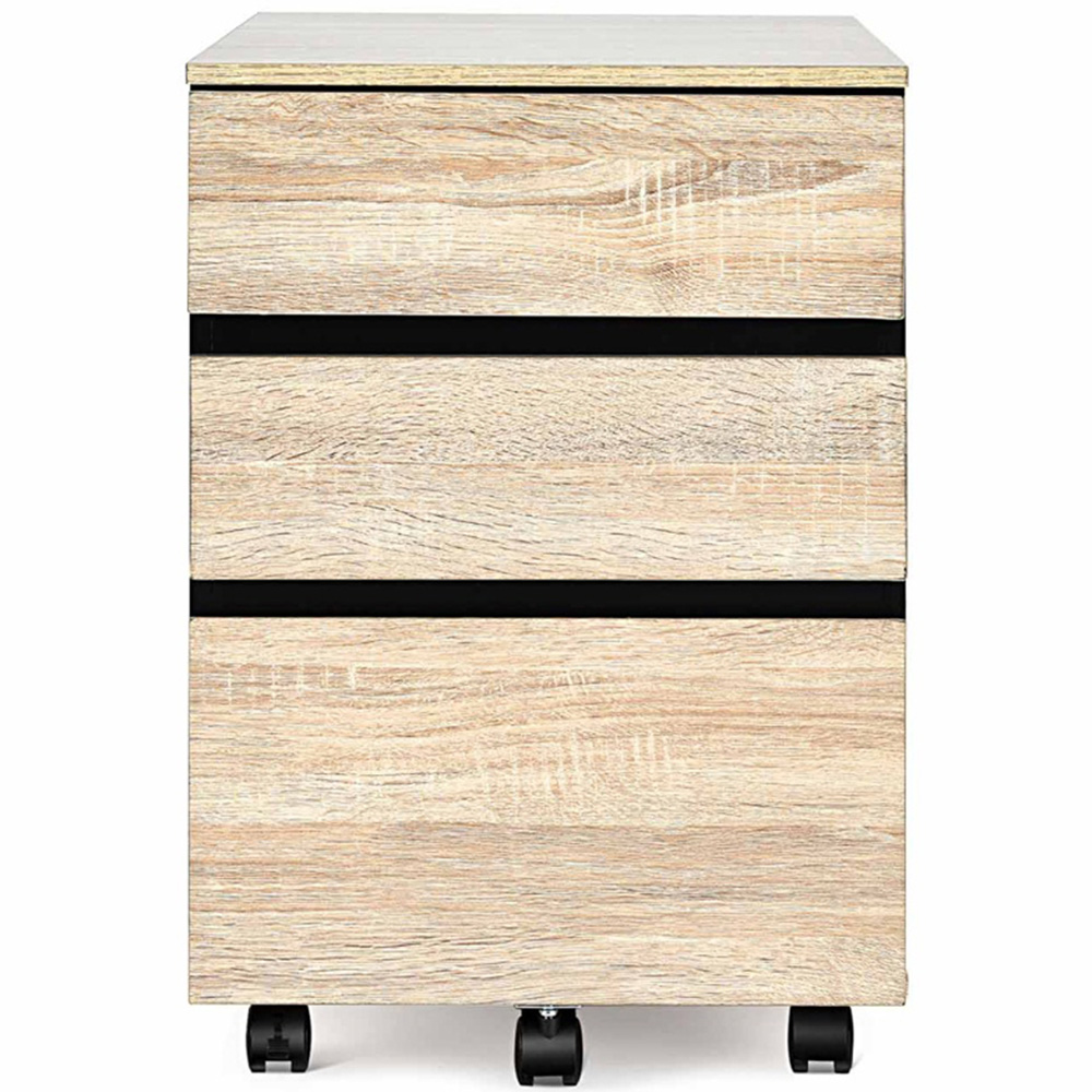 Costway 3 Drawer Natural and Black Vertical Mobile Filing Cabinet Image 3