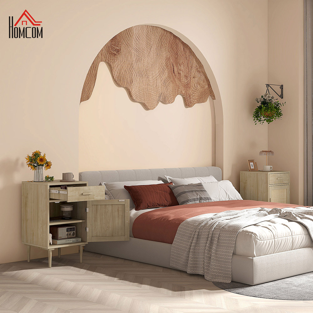 Portland Single Door Single Drawer Rattan Natural Bedside Table Image 3