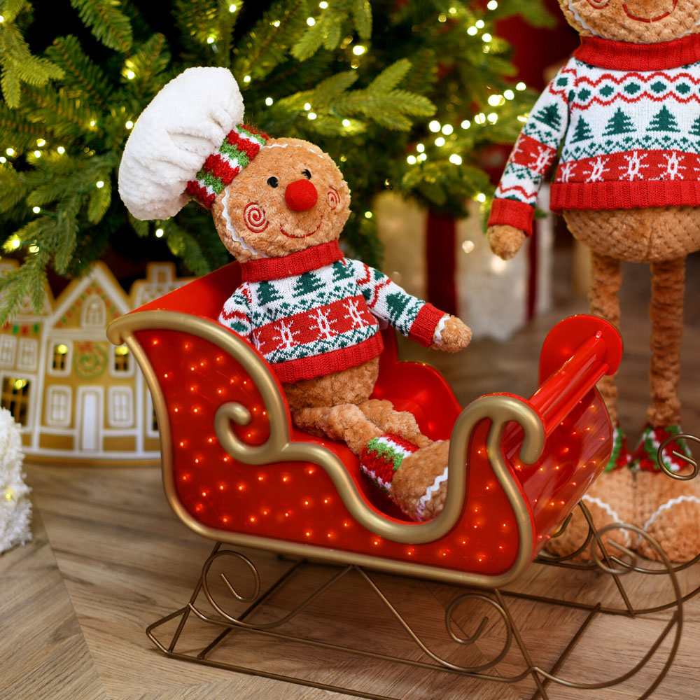 Set of 3 Gingerbread Family and Sleigh - Red Image 5