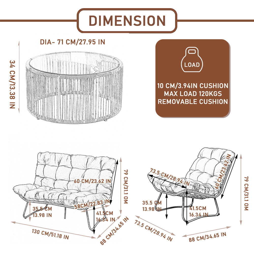 Furniture One 4 Seater Grey Cushioned Outdoor Lounge Set Image 7