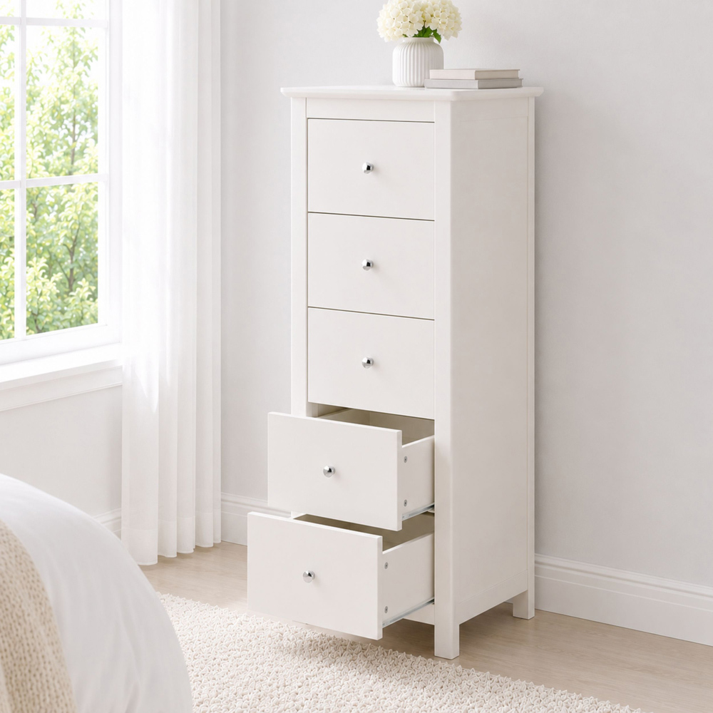 Core Products Nairn 5 Drawer White Narrow Chest of Drawers Image 8