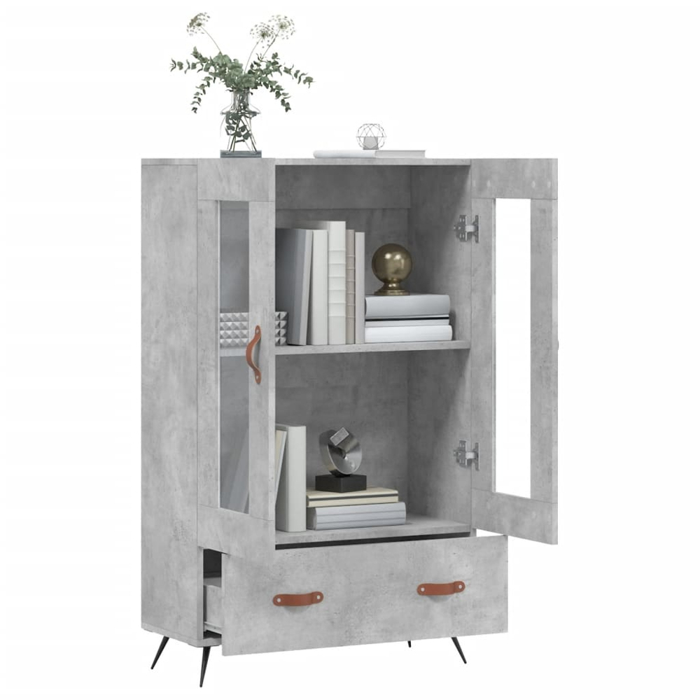 vidaXL 2 Glass Door Single Drawer Concrete Grey Highboard Image 4