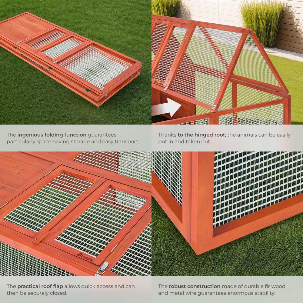 tectake Murphy Brown Foldable Open Floor Rabbit Hutch with Roof Access Image 5