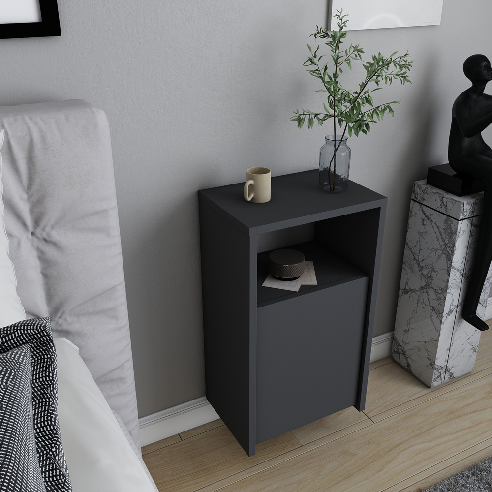 Decorotika Carlin Single Door Single Shelf Anthracite Bedside Table Image 5