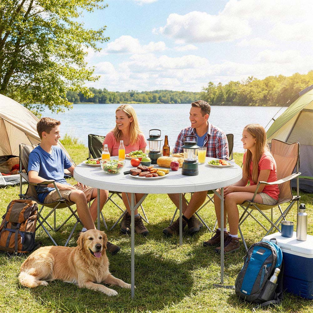 Outsunny White Heavy Duty Round Folding Picnic Table 120cm Image 2