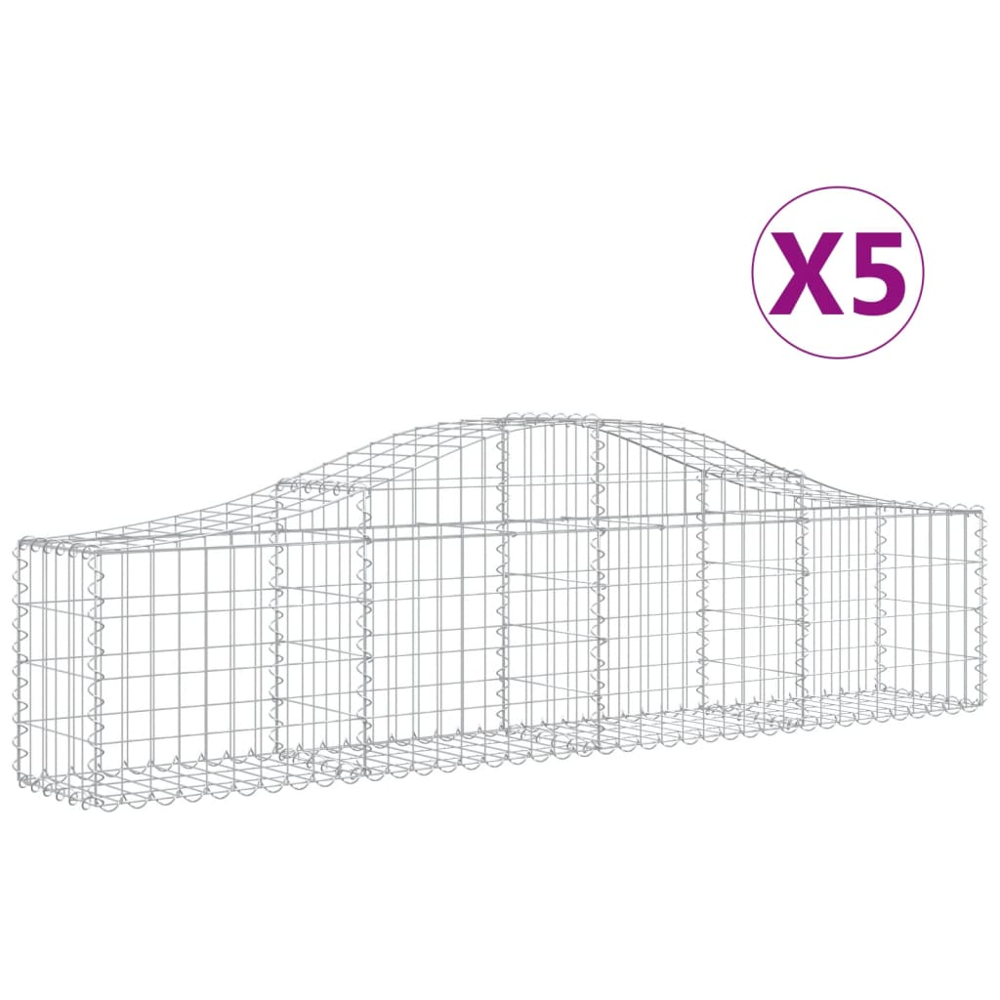 vidaXL Silver Galvanised Iron Arched Gabion Basket 200 x 30 x 40/60cm 5 Pack Image 2