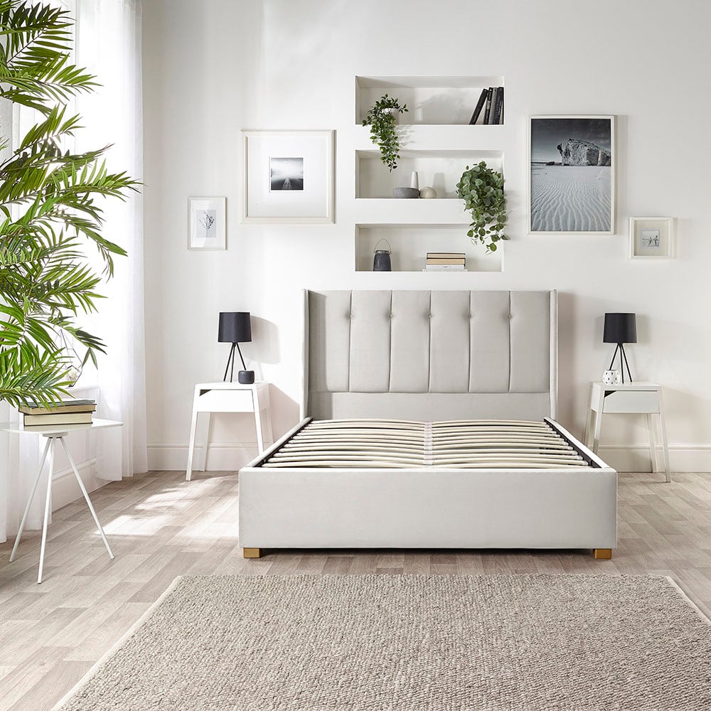 Catherine Lansfield Utopia Single Light Silver Velvet Ottoman Wing Bed Image 6