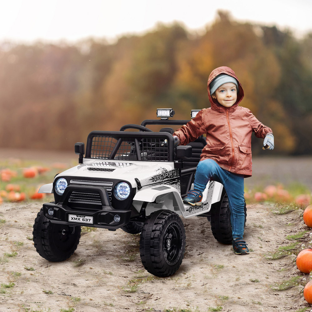 Tommy Toys White Kids Electric Truck with Suspension Ride On Car 12V Image 2