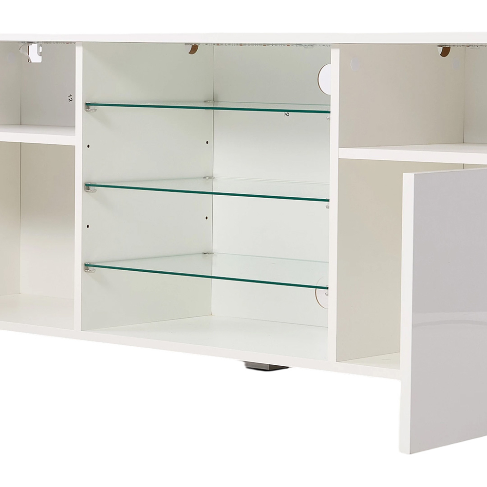 Living and Home 2 Door 6 Shelf White TV Stand with RGB LED Lights and Music Sync Image 4