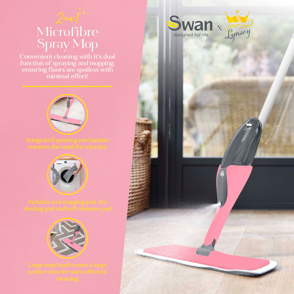 Swan Lynsey 2-in-1 Pink Microfibre Spray Mop Image 5