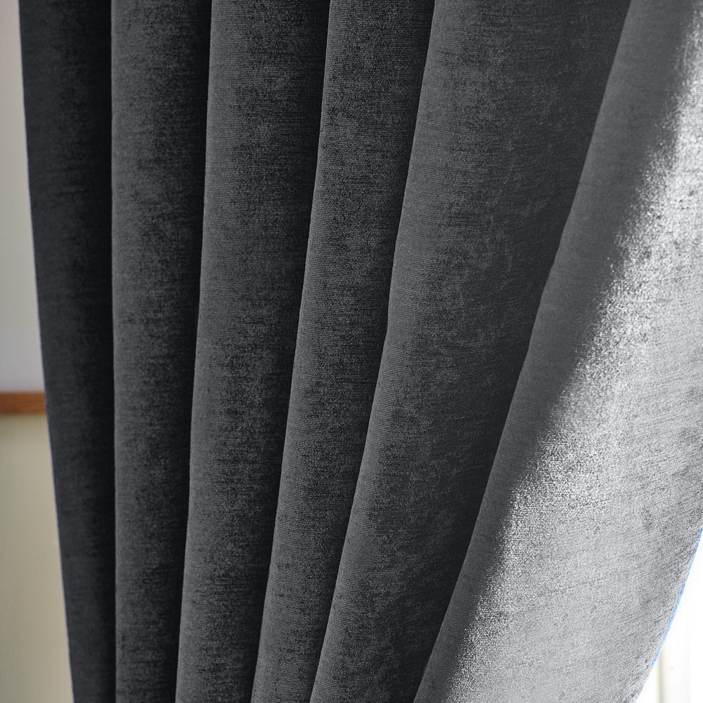 Alan Symonds Charcoal Chenille Blackout Ring Top Eyelet Curtains 229 x 183cm Image 3