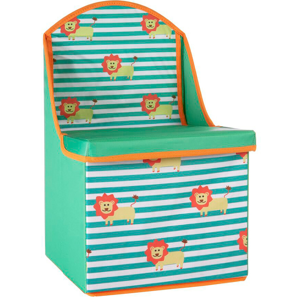 Premier Housewares Lion Design Green Striped Kids Storage Seat Image 2