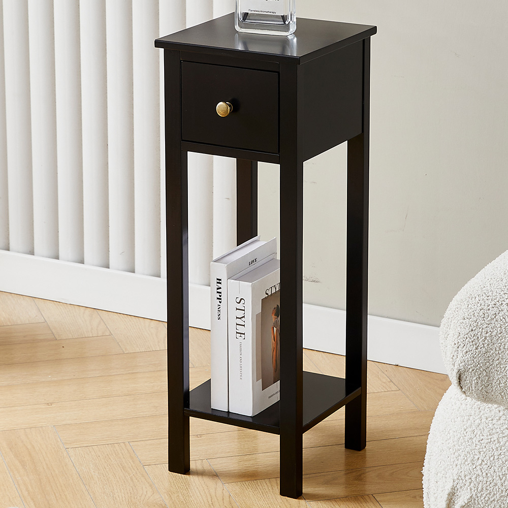 Brooklyn Amelia Single Drawer Single Shelf Black Solid Wooden Bedside Table Image 1