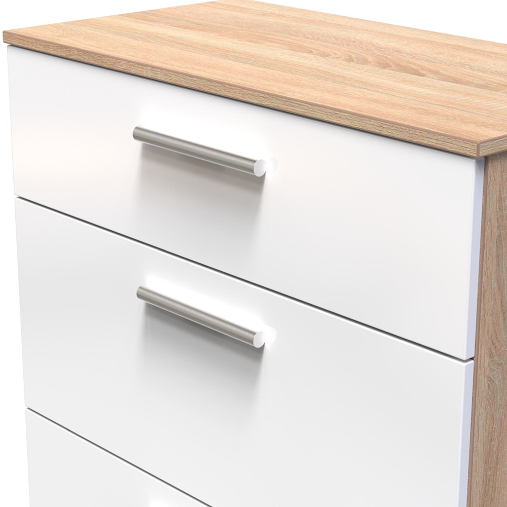 Crowndale Contrast 3 Drawer White Gloss and Bardolino Oak Deep Chest of Drawers Image 5