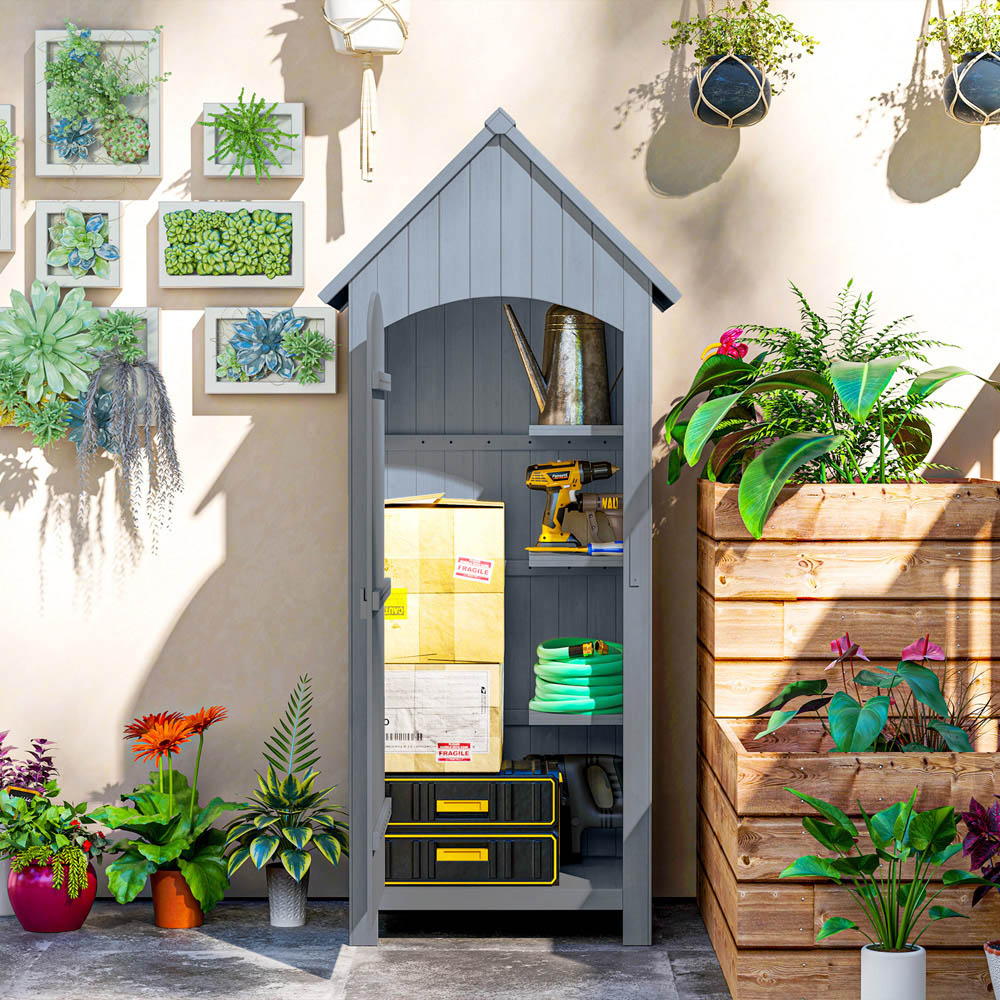Outsunny 2.1 x 1.5ft 3 Shelf Grey Small Garden Shed with Tilt Roof Image 4