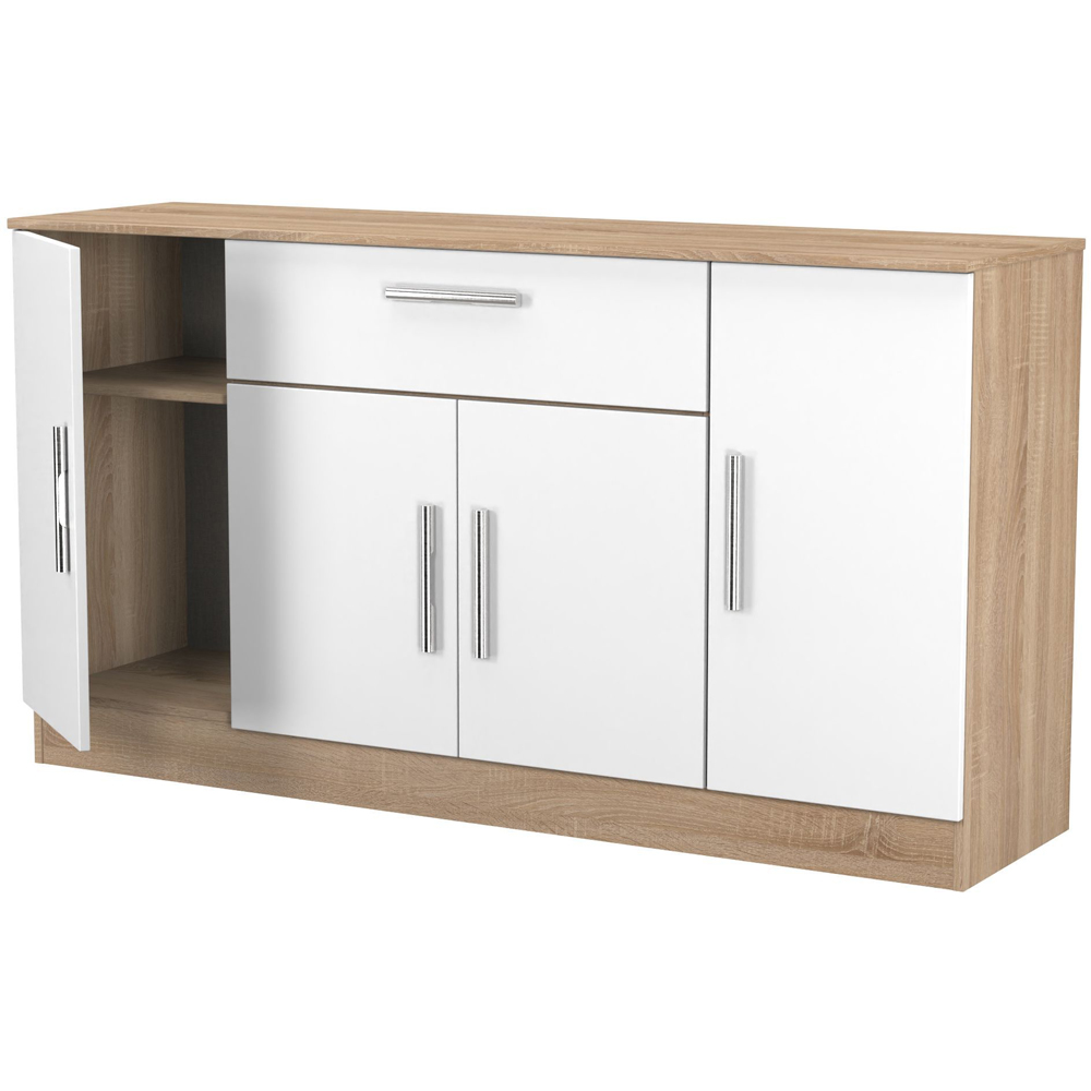 Crowndale Contrast 4 Door Single Drawer White Matt and Bardolino Oak Wide Sideboard Ready Assembled Image 6