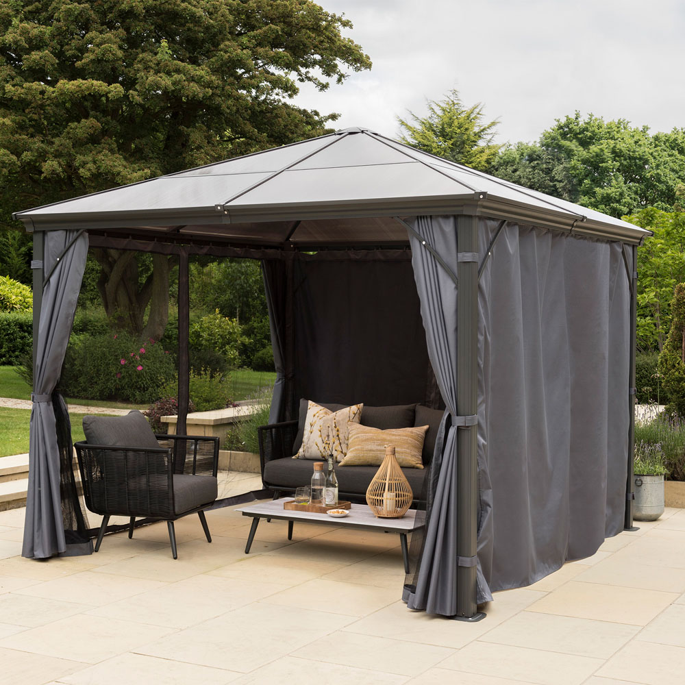 Norfolk Collection Runcton 3 x 3m Polycarbonate Gazebo with Curtains and Netting Image 6