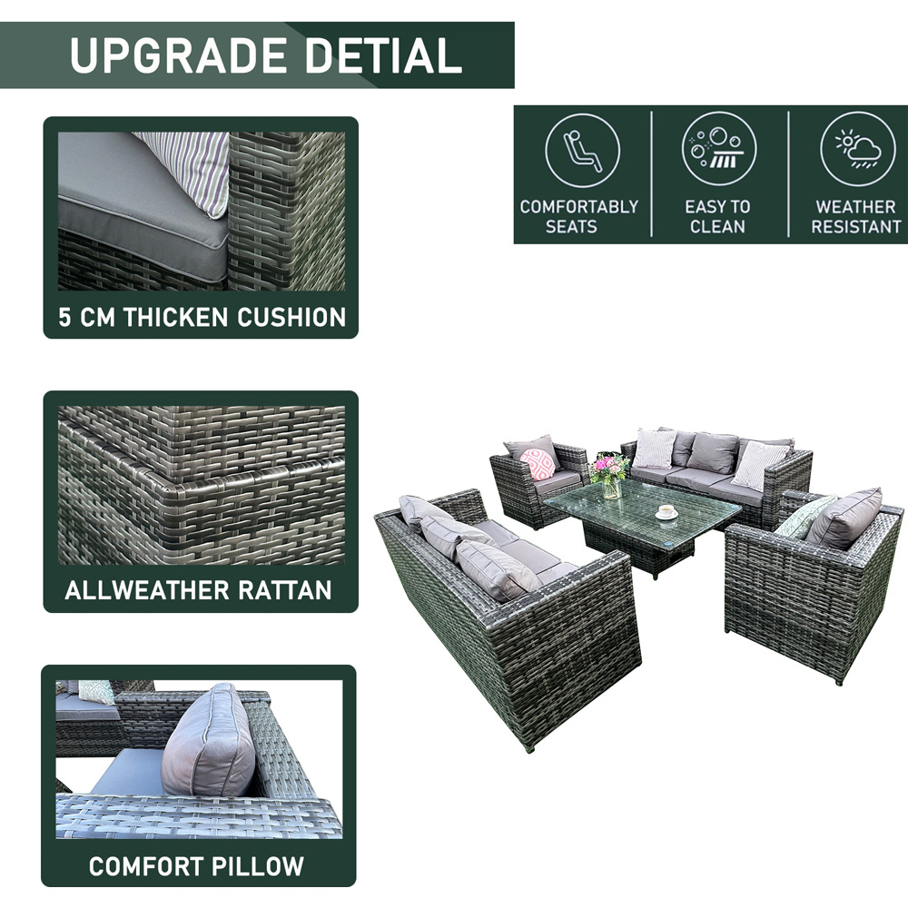 Florence 8 Seater Grey Rattan Rising Table Garden Corner Lounge Set Image 4