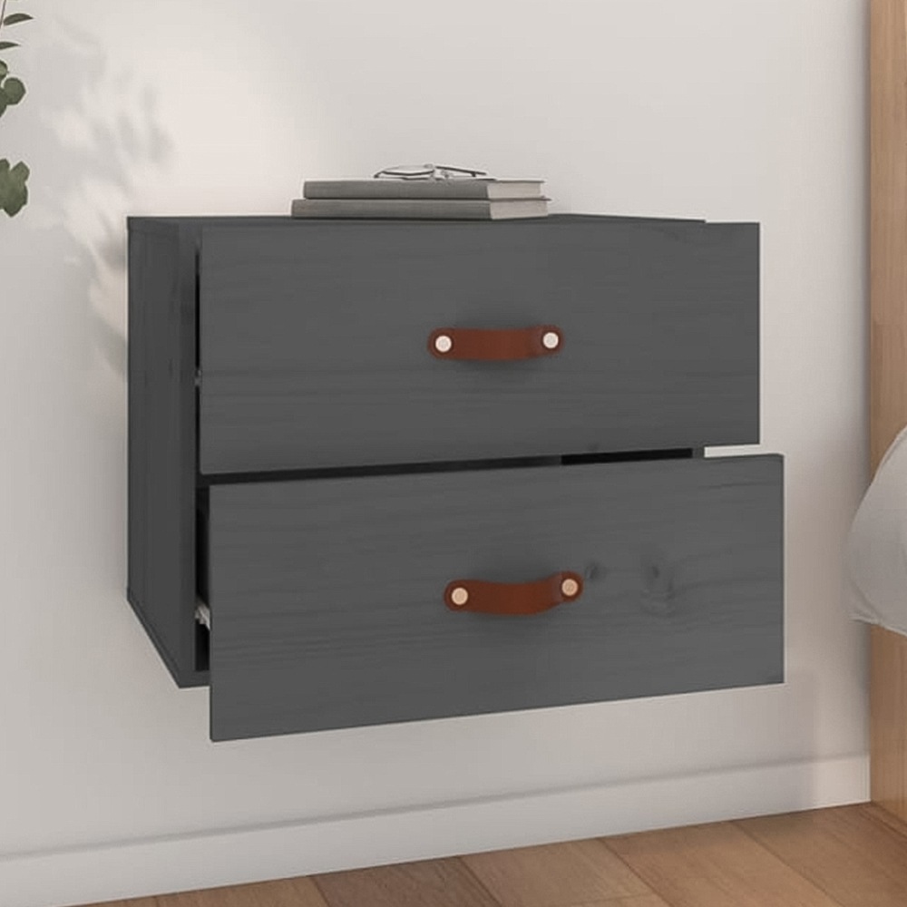 vidaXL 2 Drawer Grey Wall Mounted Bedside Cabinet Set of 2 Image 1