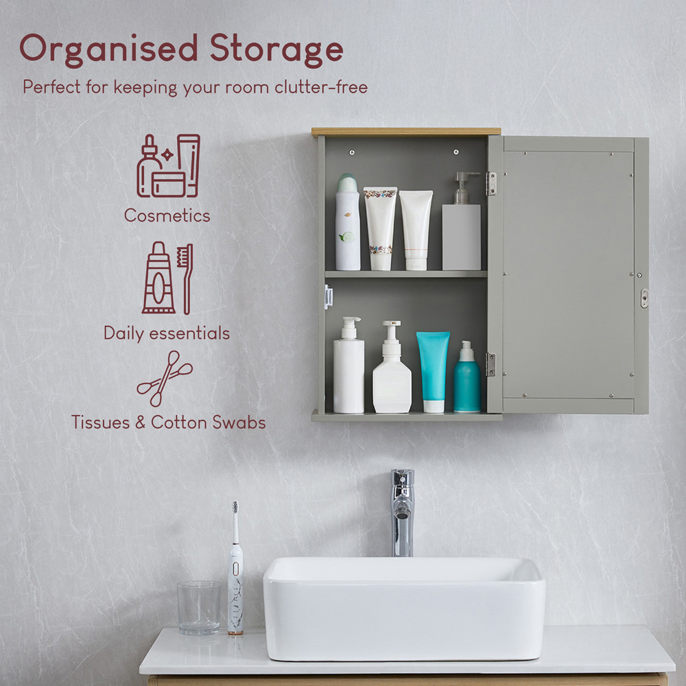 BATH VIDA Priano Grey Single Door Mirror Bathroom Cabinet Image 7
