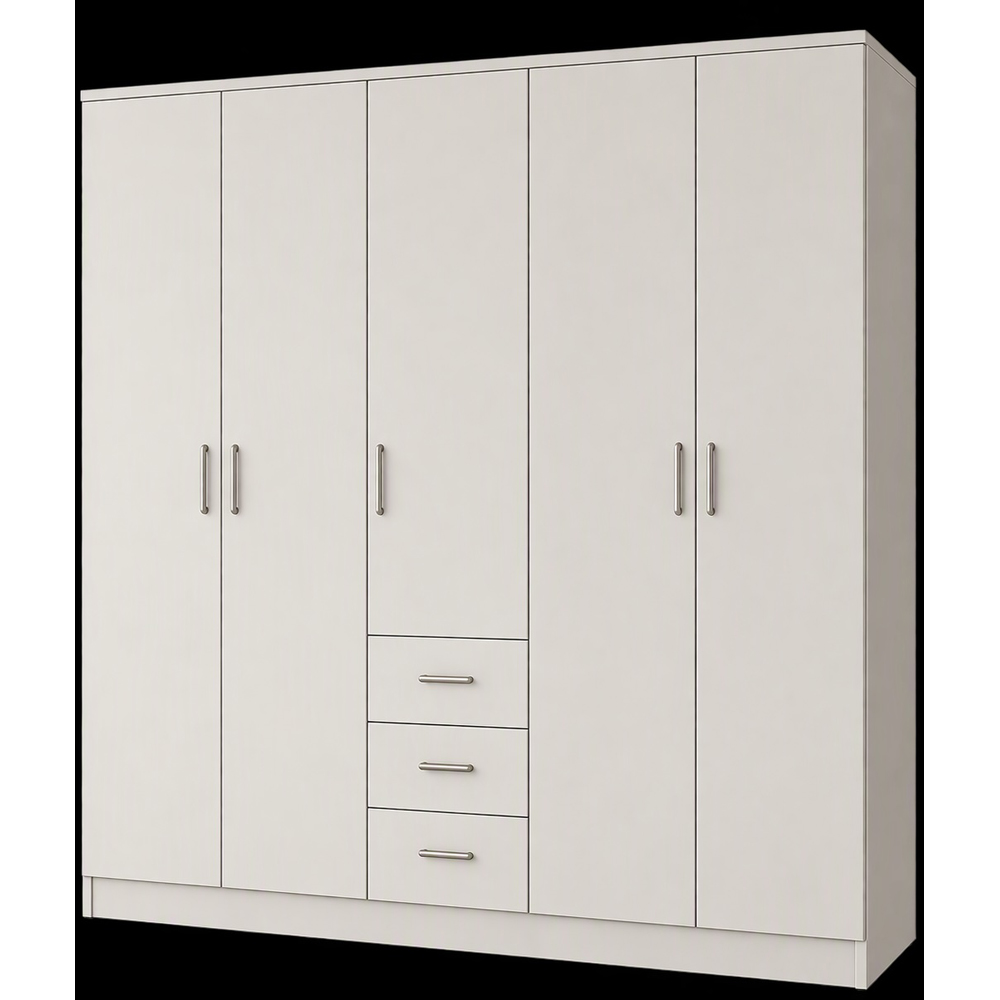 TJ'S Venice 5 Door 3 Drawer White Wardrobe Image 2