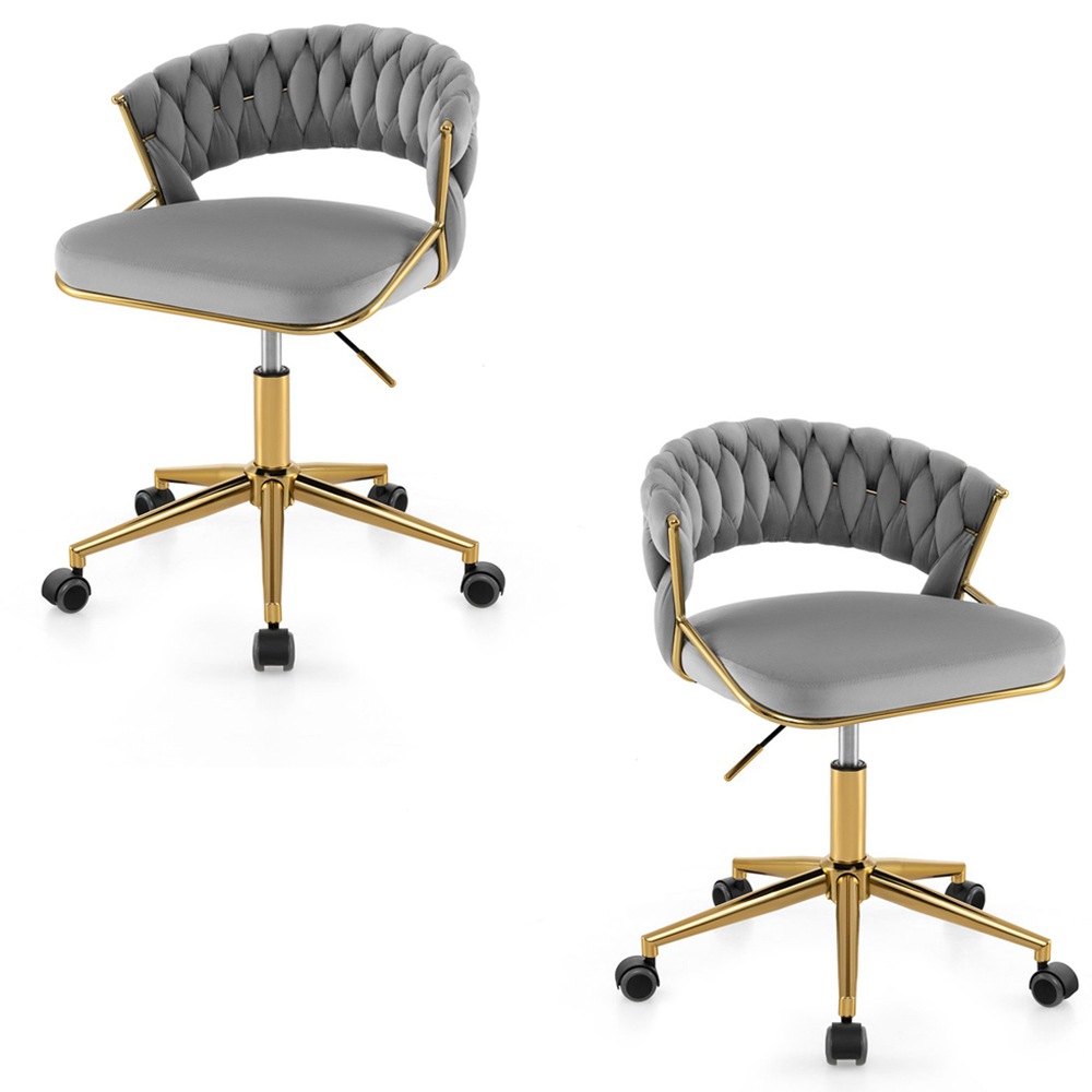 Costway Set of 2 Grey Hand Woven Swivel Desk Chair Image 2